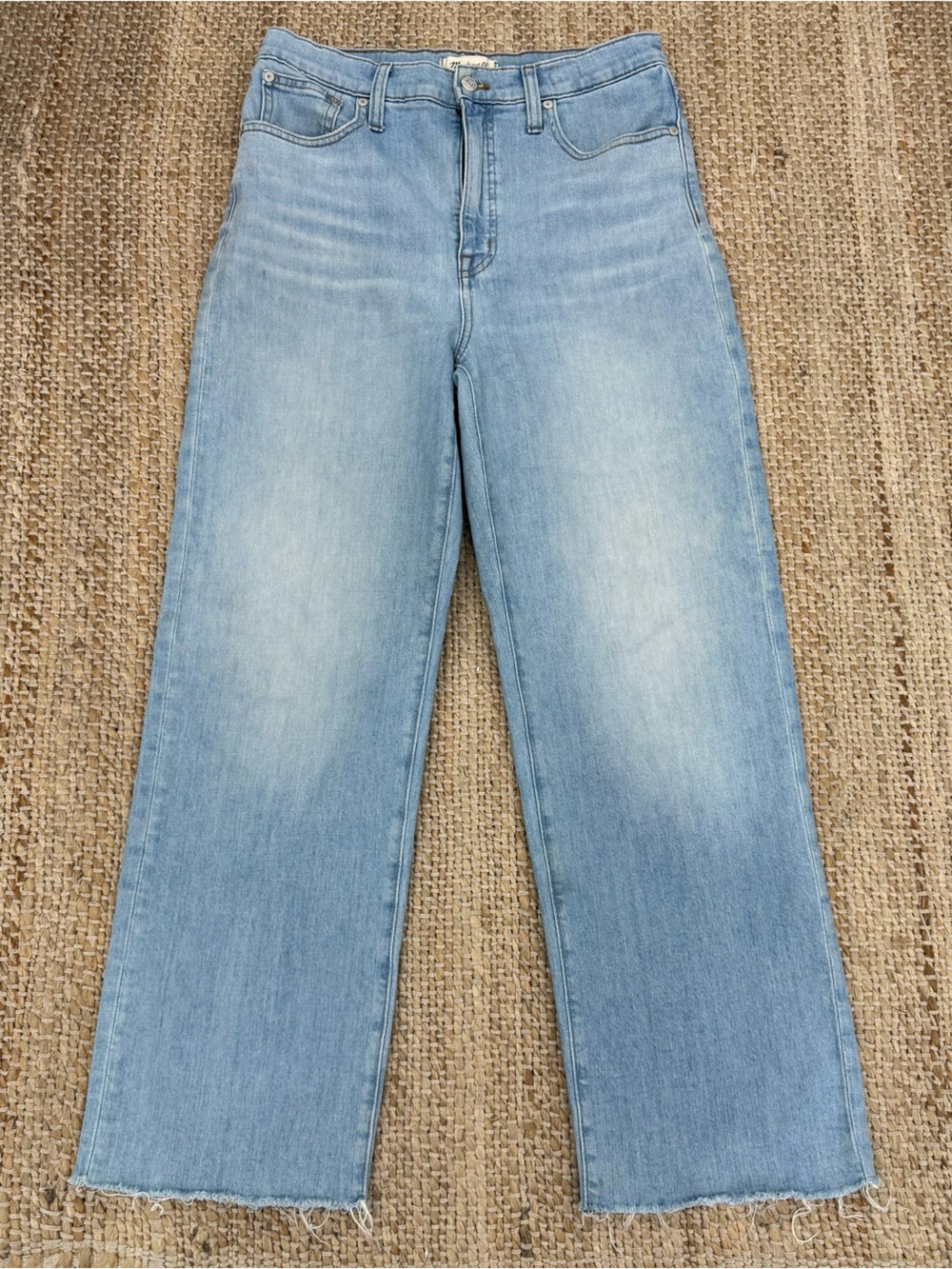Madewell Slim Wide Leg Crop Jeans 29T Light Wash High Rise Raw Hem